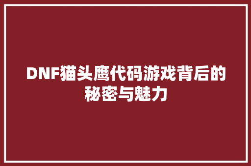 DNF猫头鹰代码游戏背后的秘密与魅力