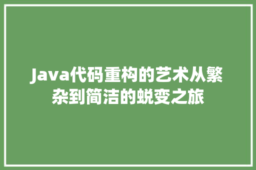 Java代码重构的艺术从繁杂到简洁的蜕变之旅 Java代码重构的艺术从繁杂到简洁的蜕变之旅