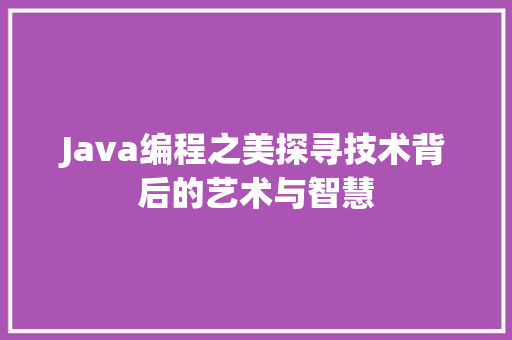Java编程之美探寻技术背后的艺术与智慧