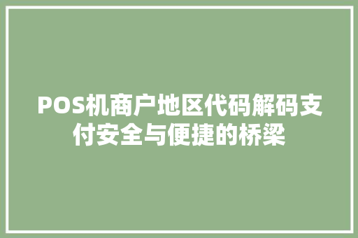 POS机商户地区代码解码支付安全与便捷的桥梁
