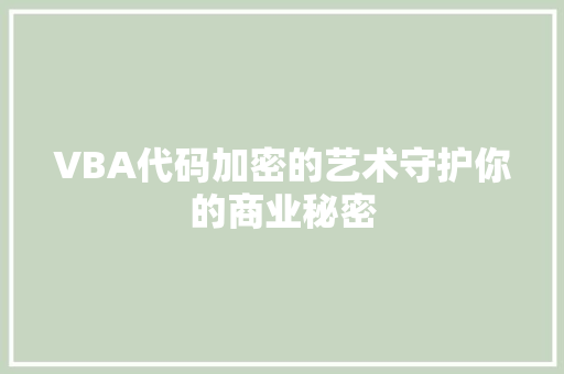VBA代码加密的艺术守护你的商业秘密
