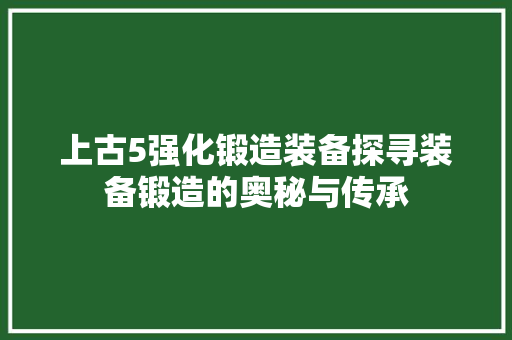 上古5强化锻造装备探寻装备锻造的奥秘与传承