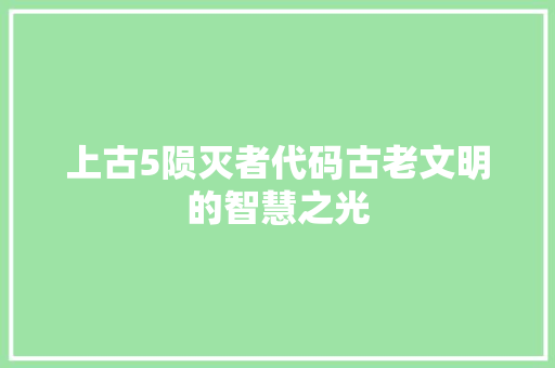 上古5陨灭者代码古老文明的智慧之光 编程语言