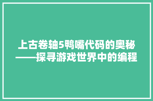 上古卷轴5鸭嘴代码的奥秘——探寻游戏世界中的编程艺术