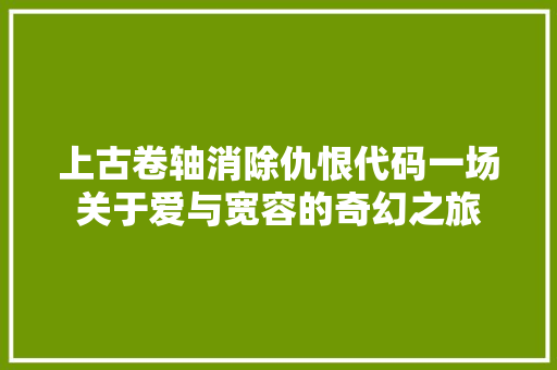 上古卷轴消除仇恨代码一场关于爱与宽容的奇幻之旅