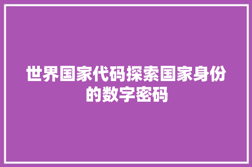 世界国家代码探索国家身份的数字密码