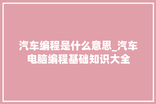 汽车编程是什么意思_汽车电脑编程基础知识大全