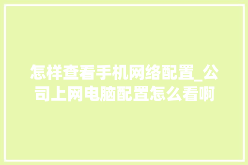 怎样查看手机网络配置_公司上网电脑配置怎么看啊