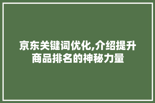 京东关键词优化,介绍提升商品排名的神秘力量