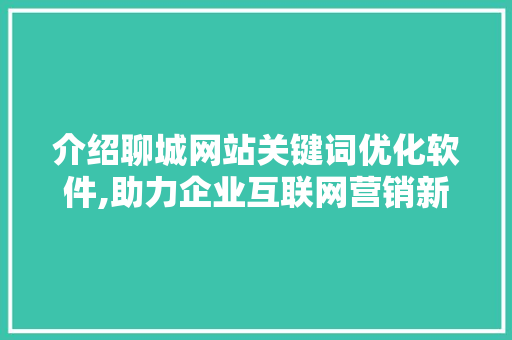 介绍聊城网站关键词优化软件,助力企业互联网营销新篇章