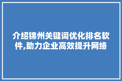 介绍锦州关键词优化排名软件,助力企业高效提升网络曝光度