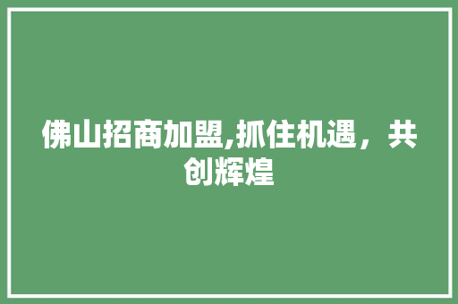 佛山招商加盟,抓住机遇,共创辉煌 佛山招商加盟,抓住机遇,共创辉煌