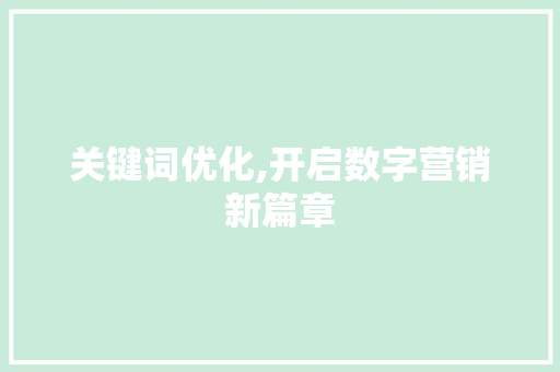 关键词优化,开启数字营销新篇章 关键词优化,开启数字营销新篇章
