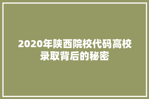 2020年陕西院校代码高校录取背后的秘密