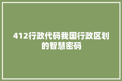 412行政代码我国行政区划的智慧密码 电脑基础 412行政代码我国行政区划的智慧密码 电脑基础