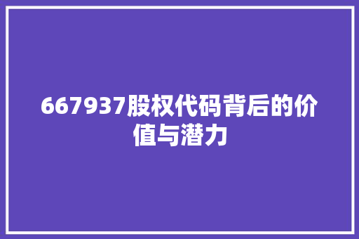 667937股权代码背后的价值与潜力