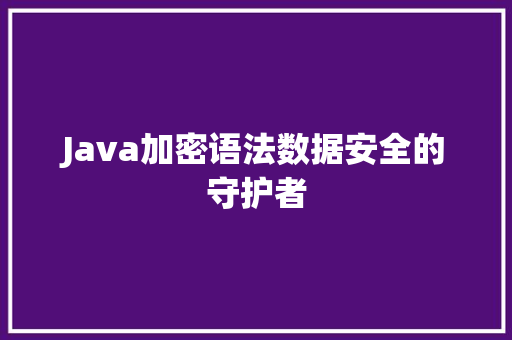 Java加密语法数据安全的守护者