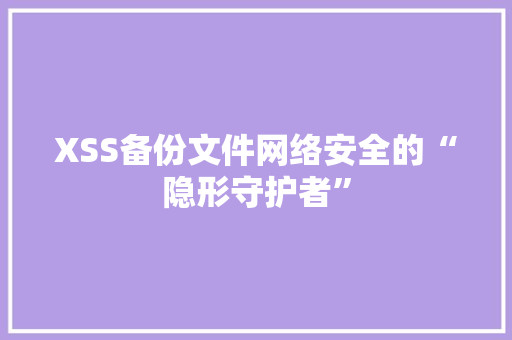 XSS备份文件网络安全的“隐形守护者”