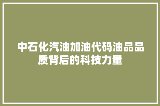 中石化汽油加油代码油品品质背后的科技力量 电脑配置