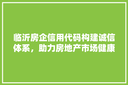 临沂房企信用代码构建诚信体系，助力房地产市场健康发展