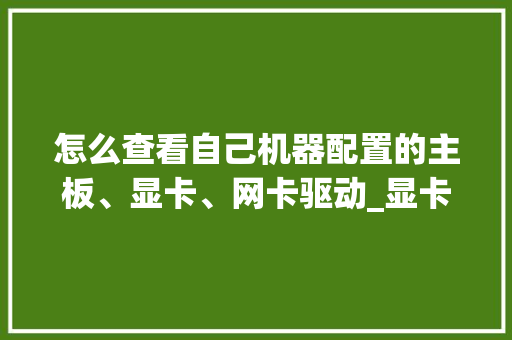 怎么查看自己机器配置的主板、显卡、网卡驱动_显卡主板电脑怎么看配置参数