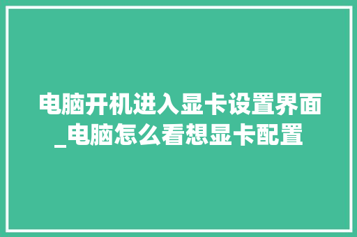 电脑开机进入显卡设置界面_电脑怎么看想显卡配置