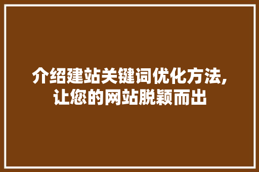 介绍建站关键词优化方法,让您的网站脱颖而出