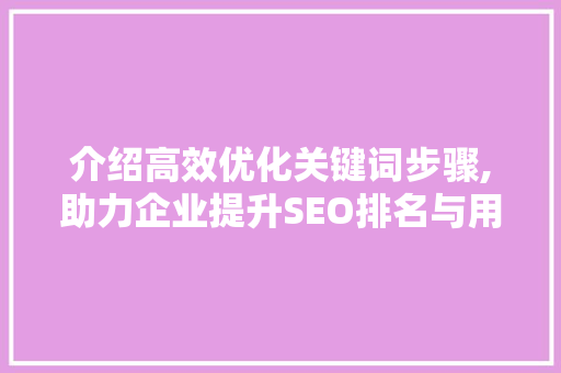 介绍高效优化关键词步骤,助力企业提升SEO排名与用户粘性