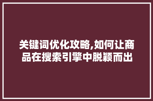 关键词优化攻略,如何让商品在搜索引擎中脱颖而出