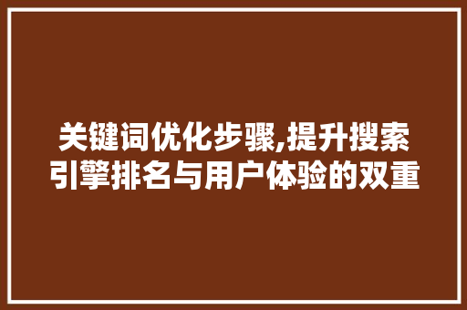 关键词优化步骤,提升搜索引擎排名与用户体验的双重之路