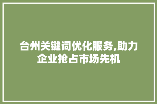 台州关键词优化服务,助力企业抢占市场先机
