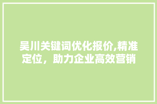 吴川关键词优化报价,精准定位，助力企业高效营销