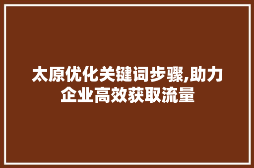 太原优化关键词步骤,助力企业高效获取流量