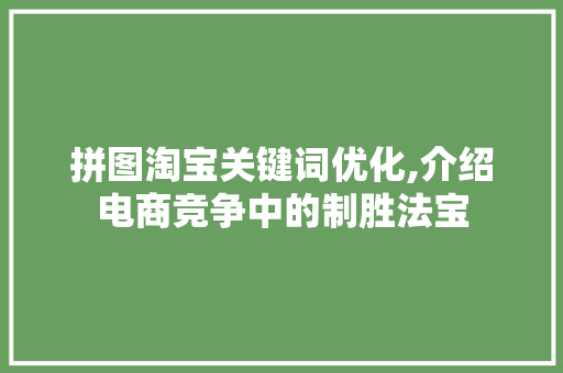 拼图淘宝关键词优化,介绍电商竞争中的制胜法宝 拼图淘宝关键词优化,介绍电商竞争中的制胜法宝