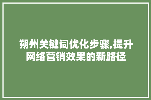 朔州关键词优化步骤,提升网络营销效果的新路径