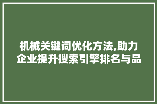 机械关键词优化方法,助力企业提升搜索引擎排名与品牌影响力