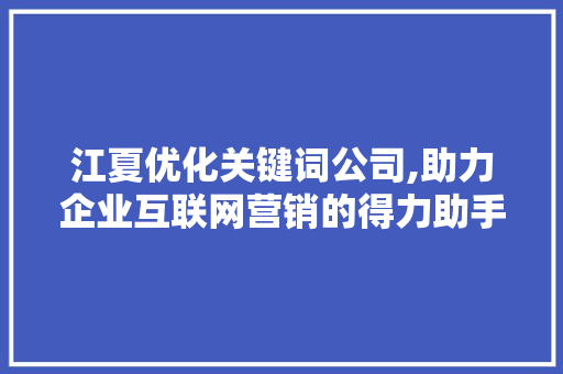 江夏优化关键词公司,助力企业互联网营销的得力助手