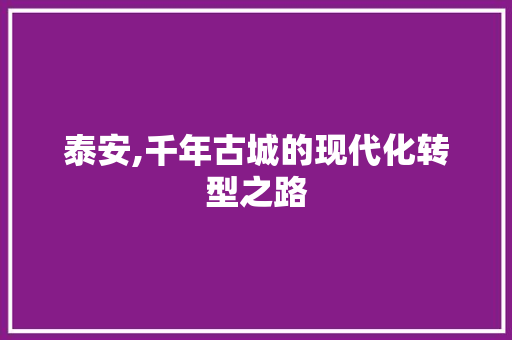 泰安,千年古城的现代化转型之路