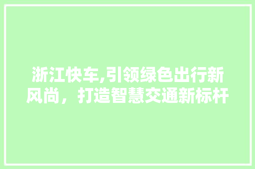 浙江快车,引领绿色出行新风尚，打造智慧交通新标杆