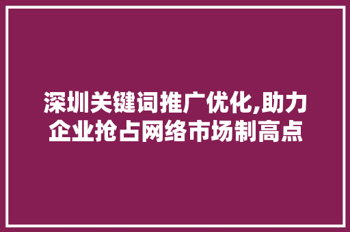 深圳关键词推广优化,助力企业抢占网络市场制高点