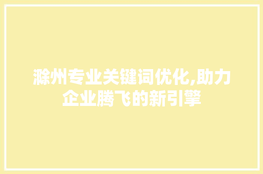 滁州专业关键词优化,助力企业腾飞的新引擎