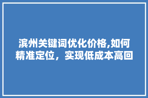 滨州关键词优化价格,如何精准定位，实现低成本高回报