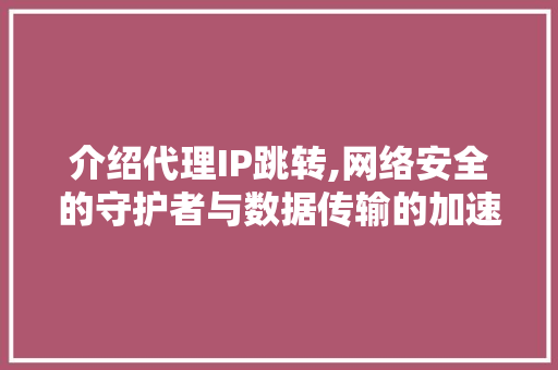 介绍代理IP跳转,网络安全的守护者与数据传输的加速器