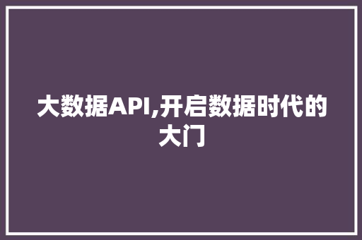 大数据API,开启数据时代的大门 大数据API,开启数据时代的大门