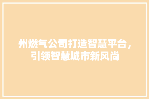 州燃气公司打造智慧平台,引领智慧城市新风尚 州燃气公司打造智慧平台,引领智慧城市新风尚