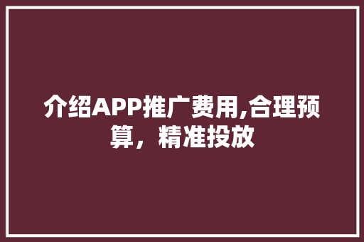 介绍APP推广费用,合理预算,精准投放 介绍APP推广费用,合理预算,精准投放