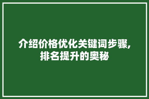 介绍价格优化关键词步骤,排名提升的奥秘 介绍价格优化关键词步骤,排名提升的奥秘