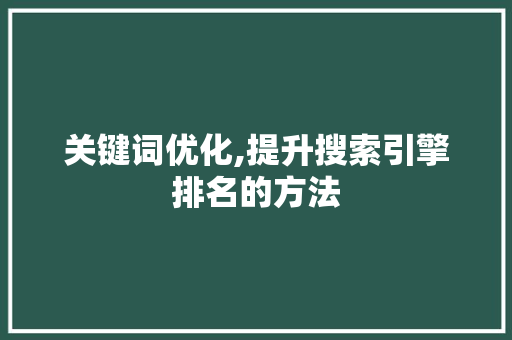 关键词优化,提升搜索引擎排名的方法