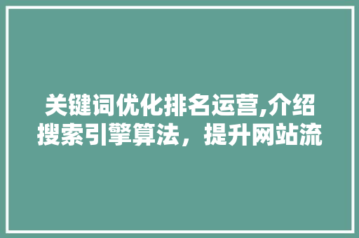 关键词优化排名运营,介绍搜索引擎算法，提升网站流量与品牌影响力