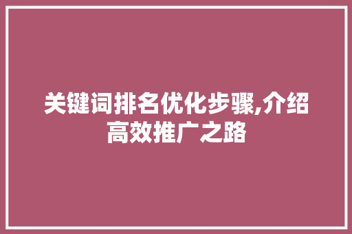 关键词排名优化步骤,介绍高效推广之路